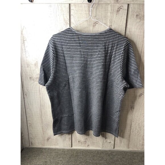 D & D Womens Top Size XL Black Gray Striped Short Sleeves Shirt Summer Casual - Picture 3 of 4